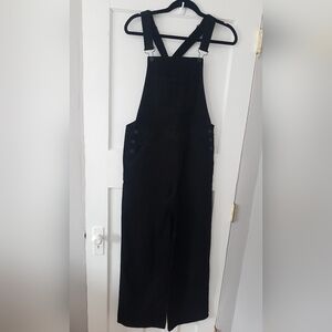 Mango Straight Wide Leg Jumpsuit Denim Overalls Black Sz L NWT